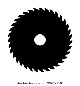 Black circular saw. Vector sign or icon. Symbol of saw mill.