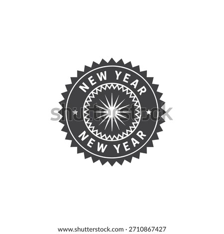 Black Circular Star Seal Icon Vector for New Year Greeting Badge, Celebration, Quality Mark, and Festive Graphics.