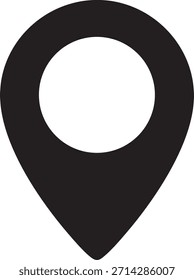 Circular negro con un centro blanco y un fondo puntiagudo que se asemeja a un alfiler de ubicación