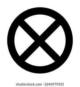 Icono circular X negro para la prohibición, cancelación y señalización de restricción de acceso