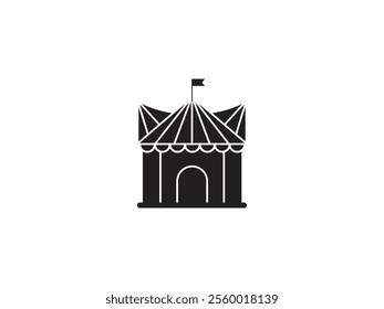 Black circus tent icon with flag circus tent illustration vector eps 10