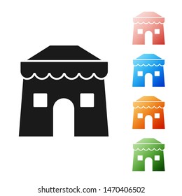 Black Circus tent icon isolated on white background. Carnival camping tent. Amusement park. Set icons colorful. Vector Illustration