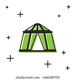 Black Circus tent icon isolated on white background. Carnival camping tent. Amusement park.  Vector Illustration