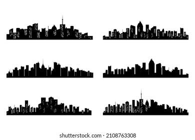 Black Cities Silhouette Collection Horizontal Skyline Stock Vector ...