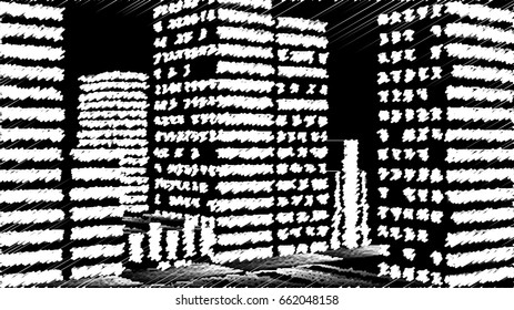 Black city background with white strokes