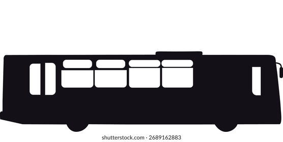 Black City Bus Silhouette Vector Illustration. Public Transport Icon. Passenger Vehicle Shape, Urban Travel Symbol and Simple Bus Outline Design Isolated on White Background