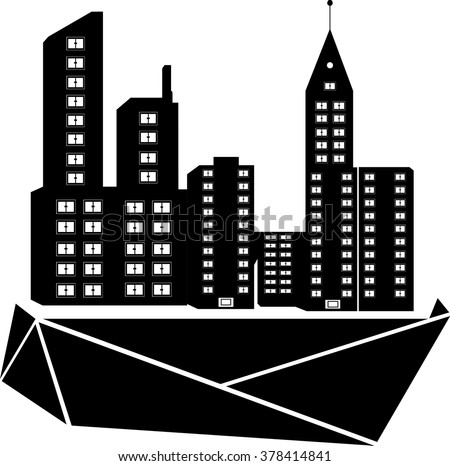 Black city icon on white background