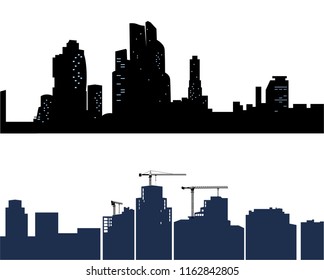 Black city isolated on white background. Two silhouettes of the urban with Windows. The center of the city - Vector illustration.