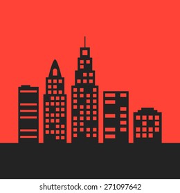 black city landscape on red background. concept of skyline, environment, journey, trip, tourism, nightlife, outdoors, mortgage, rental of property. flat style modern design eps10 vector illustration