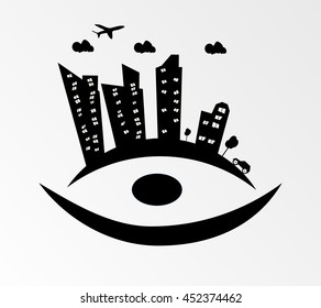 Black city on a light background. Vector