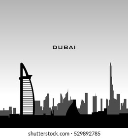 Black cityscape of Dubai with text, Vector illustration