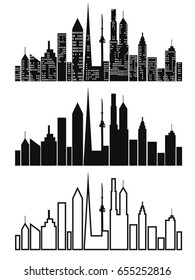 black cityscape icons set