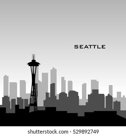 Black cityscape of Seattle with text, Vector illustration