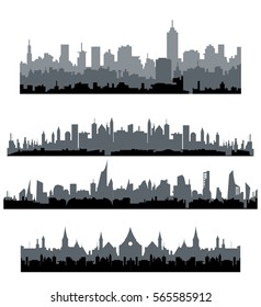 Black cityscape silhouette vector illustrations set