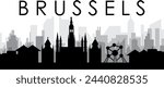 Black cityscape skyline panorama with gray misty city buildings background of BRUSSELS, BELGIUM