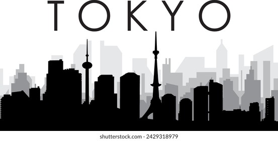 Black cityscape skyline panorama with gray misty city buildings background of the TOKYO, JAPAN with a city name tag