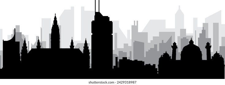 Black cityscape skyline panorama with gray misty city buildings background of the VIENNA, AUSTRIA