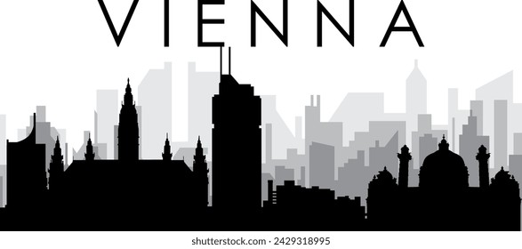 Black cityscape skyline panorama with gray misty city buildings background of the VIENNA, AUSTRIA with a city name tag