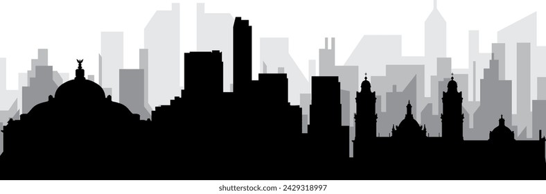 Black cityscape skyline panorama with gray misty city buildings background of the MEXICO CITY, MEXICO