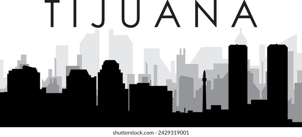 Black cityscape skyline panorama with gray misty city buildings background of the TIJUANA, MEXICO with a city name tag