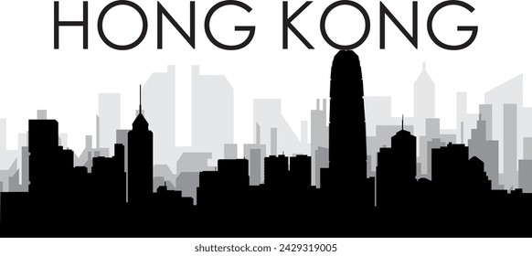 Black cityscape skyline panorama with gray misty city buildings background of the HONG KONG, CHINA with a city name tag