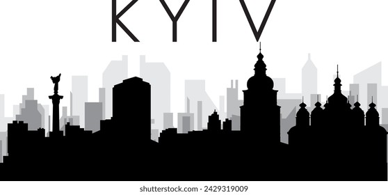 Black cityscape skyline panorama with gray misty city buildings background of the KYIV, UKRAINE with a city name tag