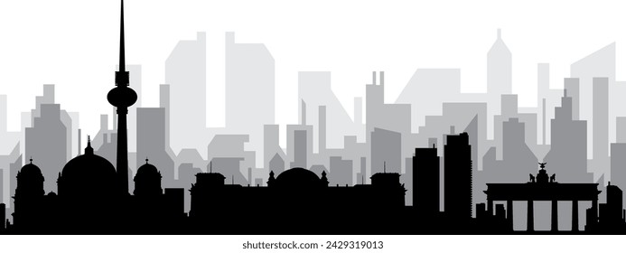 Black cityscape skyline panorama with gray misty city buildings background of the BERLIN, GERMANY