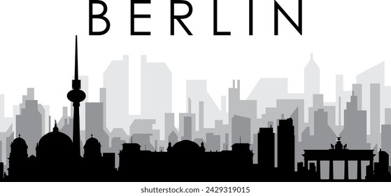 Black cityscape skyline panorama with gray misty city buildings background of the BERLIN, GERMANY with a city name tag
