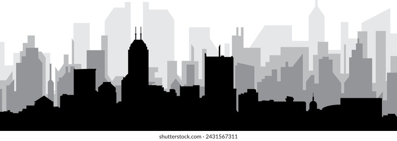 Black cityscape skyline panorama with gray misty city buildings background of the INDIANAPOLIS, UNITED STATES OF AMERICA