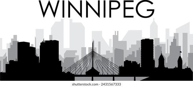 Black cityscape skyline panorama with gray misty city buildings background of the WINNIPEG, CANADA with a city name tag