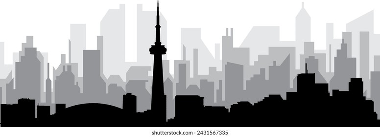 Black cityscape skyline panorama with gray misty city buildings background of the TORONTO, CANADA