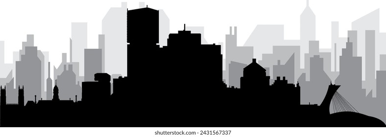 Black cityscape skyline panorama with gray misty city buildings background of the MONTREAL, CANADA