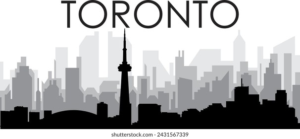 Black cityscape skyline panorama with gray misty city buildings background of the TORONTO, CANADA with a city name tag