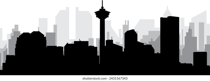 Black cityscape skyline panorama with gray misty city buildings background of the CALGARY, CANADA