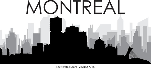 Black cityscape skyline panorama with gray misty city buildings background of the MONTREAL, CANADA with a city name tag