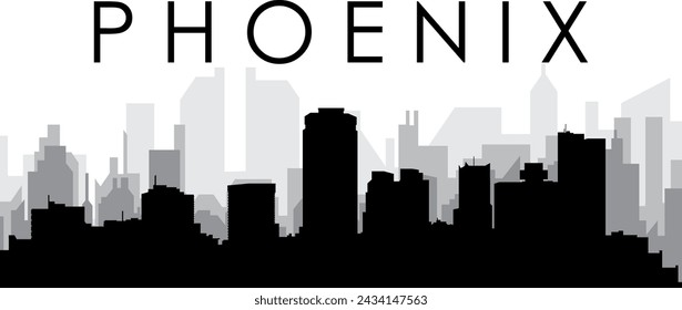 Black cityscape skyline panorama with gray misty city buildings background of the PHOENIX, UNITED STATES OF AMERICA