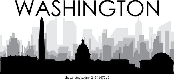 Black cityscape skyline panorama with gray misty city buildings background of the WASHINGTON, UNITED STATES OF AMERICA