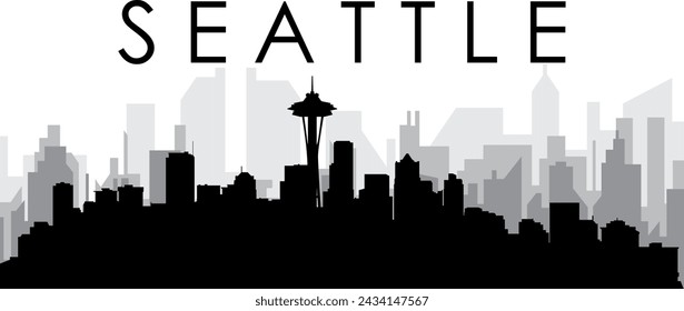 Black cityscape skyline panorama with gray misty city buildings background of the SEATTLE, UNITED STATES OF AMERICA