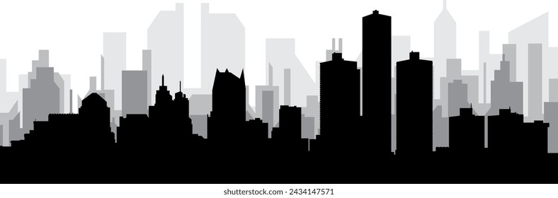 Black cityscape skyline panorama with gray misty city buildings background of the DETROIT, UNITED STATES OF AMERICA