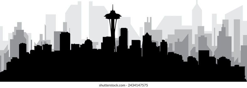 Black cityscape skyline panorama with gray misty city buildings background of the SEATTLE, UNITED STATES OF AMERICA