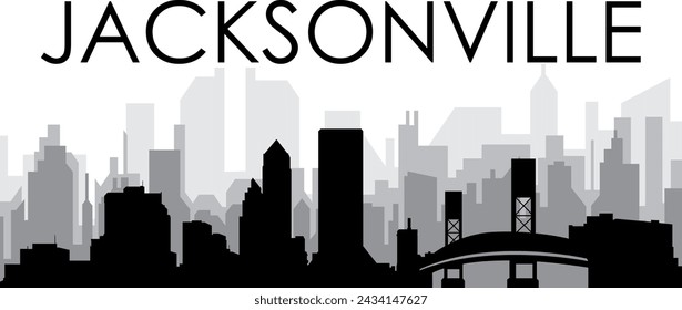 Schwarzes Stadtbild-Skyline-Panorama mit grauen nebligen Stadtgebäuden Hintergrund der JACKSONVILLE, VEREINIGTE STAATEN VON AMERIKA