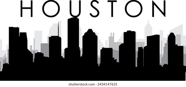 Panorama del paisaje urbano negro con los edificios brumosos grises de la ciudad de fondo del HOUSTON, ESTADOS UNIDOS DE AMÉRICA