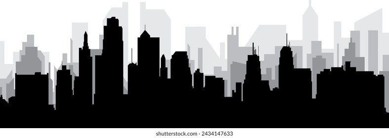 Black cityscape skyline panorama with gray misty city buildings background of the KANSAS CITY, UNITED STATES OF AMERICA