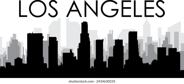 Black cityscape skyline panorama with gray misty city buildings background of LOS ANGELES, UNITED STATES OF AMERICA