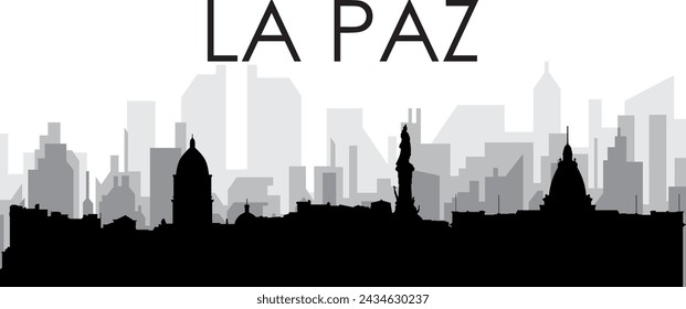 Black cityscape skyline panorama with gray misty city buildings background of LA PAZ, BOLIVIA