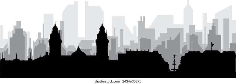 Black cityscape skyline panorama with gray misty city buildings background of LIMA, PERU