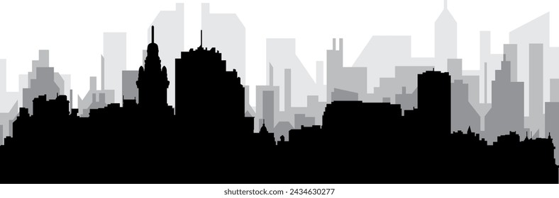 Black cityscape skyline panorama with gray misty city buildings background of MONTEVIDEO, URUGUAY