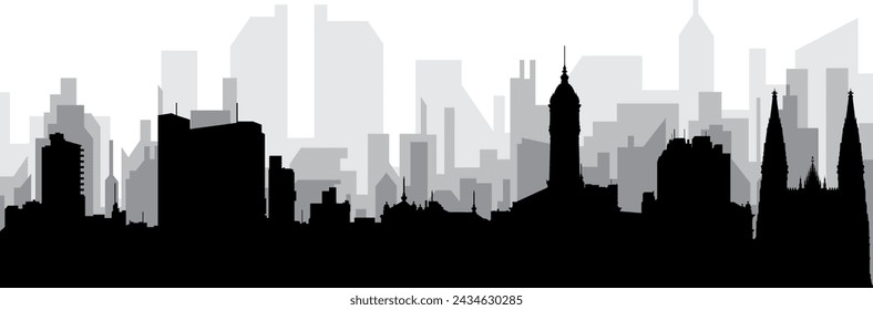 Schwarzes Stadtbild Skyline Panorama mit grauen nebeligen Stadtgebäuden Hintergrund von LA PLATA, ARGENTINIEN