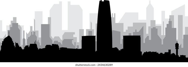 Black cityscape skyline panorama with gray misty city buildings background of SANTIAGO, CHILE