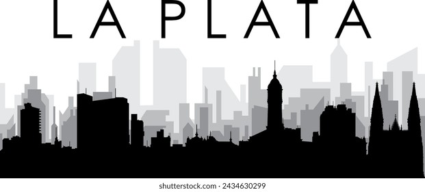 Schwarzes Stadtbild Skyline Panorama mit grauen nebeligen Stadtgebäuden Hintergrund von LA PLATA, ARGENTINIEN